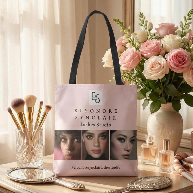 Bolsa Tote Estúdio de Cílios com Logo em Rotulo Rosa Corado (Criador carregado)