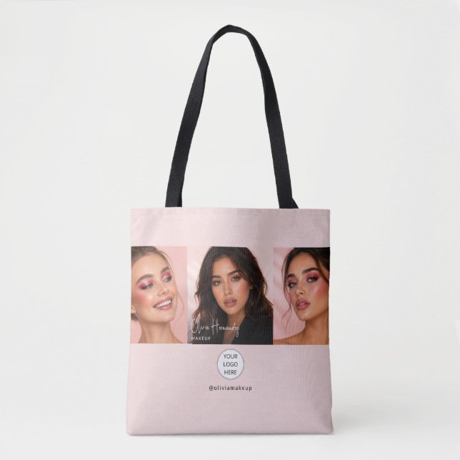 Bolsa Tote Estúdio de Maquiagem com Logo em Rotulo de Rosa Be (Frente)