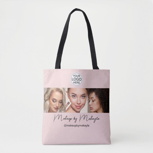 Bolsa Tote Estúdio de Maquiagem com Logo em Rotulo de Rosa Co (Frente)