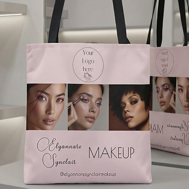 Bolsa Tote Estúdio de Maquiagem Foto Logo Roscado Script (Criador carregado)