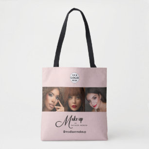 Bolsa Tote Estúdio de Maquiagem Foto Logotipo Script Rosa Cor