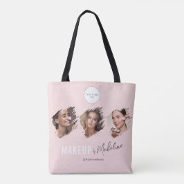 Bolsa Tote Estúdio de Maquiagem Foto Logotipo Script Rosa Cor