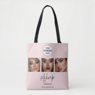 Bolsa Tote Estúdio de Maquiagem Foto Logotipo Script Rosa Cor
