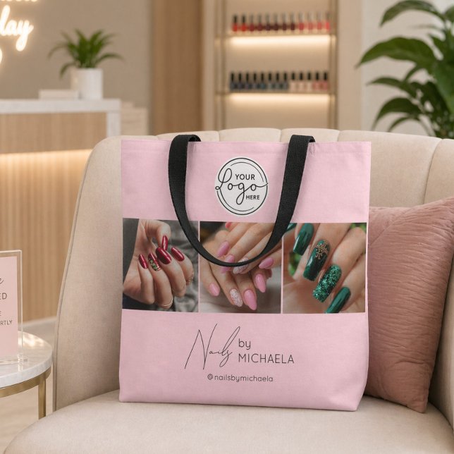 Bolsa Tote Estúdio de Unhas Foto Logo Roscado Script (Criador carregado)