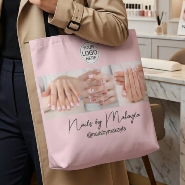 Bolsa Tote Estúdio de Unhas Foto Logo Roscado Script (Criador carregado)