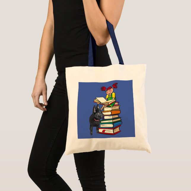Bolsa Tote Estudo Buddy Puppy com School Girl on Books, ZKOA (Frente (produto))