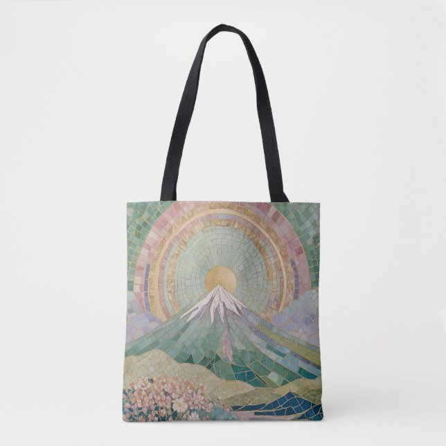 Bolsa Tote Ethereal Bloom: Pastel Mosaic Volcano in Spring (Frente)