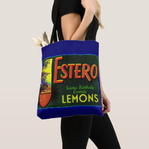 Bolsa Tote Etiqueta da caixa de fruta Estero lemons 1940