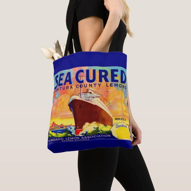 Bolsa Tote Etiqueta de limões de marca com proteção do mar im (Close Up)