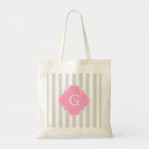 Bolsa Tote Etiqueta de Monograma Cor-de-rosa com Cinza clara