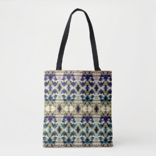 Bolsa Tote Étnico azul, ikat bege 