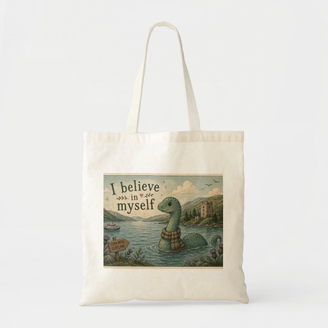 Bolsa Tote Eu acredito em mim mesmo Monstro do Lago Ness capr (Frente)