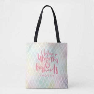 BOLSA TOTE EU ACREDITO EM UNICORNS E MERMAIDS PINK