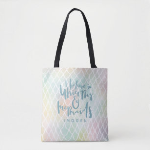 BOLSA TOTE EU ACREDITO EM UNICORNS E MERMAIDS SEA BLUE