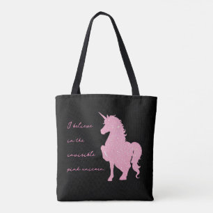 Bolsa Tote Eu acredito no unicórnio rosa invisível.