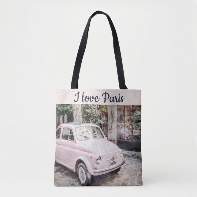 Bolsa Tote Eu Adoro Carro Rosa Da Rua Paris (Frente)
