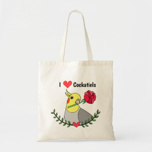 Bolsa Tote Eu adoro coquetéis Cute Funny Cockatiel Bird