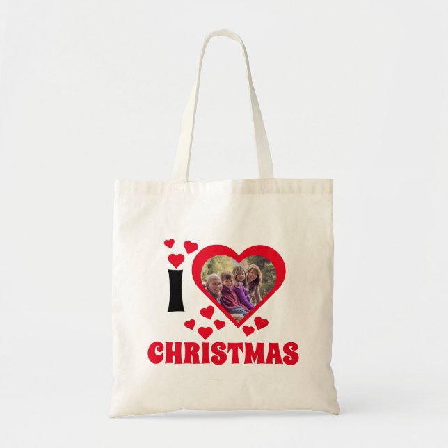 Bolsa Tote Eu adoro o modelo da foto de Natal (Frente)