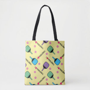 Bolsa Tote Eu adoro Pickleball amarelo (tamanho maior do azul
