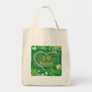 Bolsa Tote Eu adoro texto e flores do coração da Natureza - V