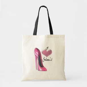 Bolsa Tote Eu amo a arte cor-de-rosa dos calçados do estilet