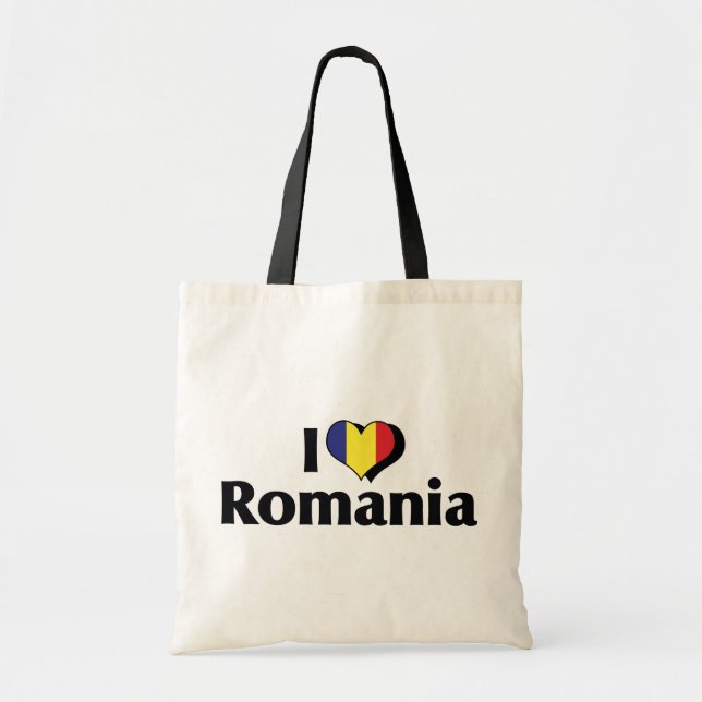 Bolsa Tote Eu Amo a Bandeira da Romênia (Frente)