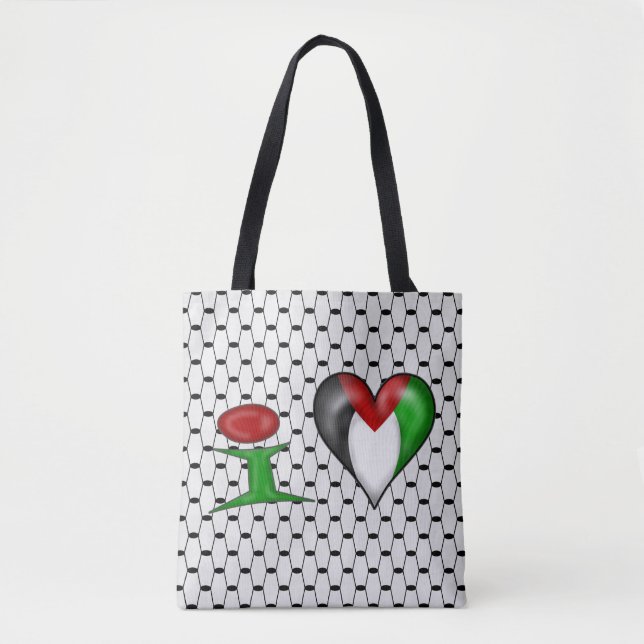 Bolsa Tote Eu amo a Palestina com lenço Keffiyeh (Frente)