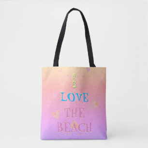 Bolsa Tote !Eu amo a praia" Praia Heartfill Sunrise