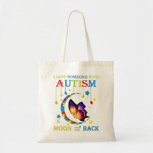 Bolsa Tote Eu amo alguém com autismo às luas e de volta ao