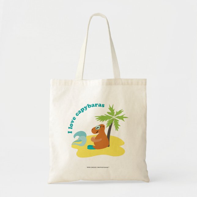 Bolsa Tote Eu Amo Arte de Praia Tropical de Capivaras (Frente)