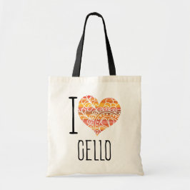 Bolsa Tote Eu Amo Cello Orange Mandala Heart
