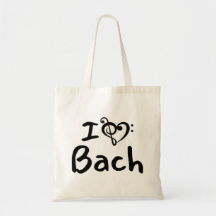 Bolsa Tote Eu amo coração Bach Música Clássica Texto Preto