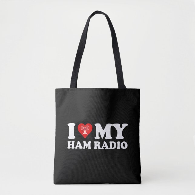 Bolsa Tote Eu Amo (Coração) Meu Rádio de Ham (Frente)