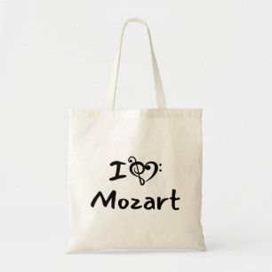 Bolsa Tote Eu amo coração Música Clássica Mozart Texto Preto