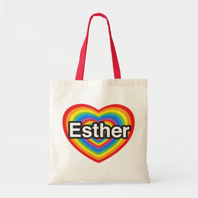 Bolsa Tote Eu amo Esther. Eu te amo Esther. Coração (Frente)