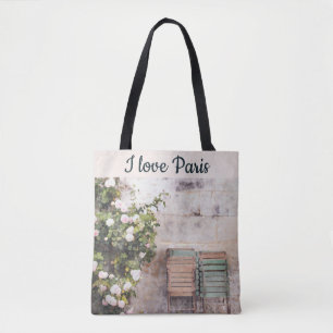 Bolsa Tote Eu Amo Flores de Cena da Rua Paris