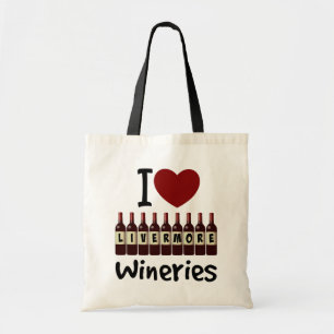 Bolsa Tote Eu Amo Garrafas de Coração e Vinho das Vinícolas d