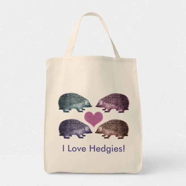 Bolsa Tote Eu amo Hedgies! - Quatro ouriços adoráveis (Frente)