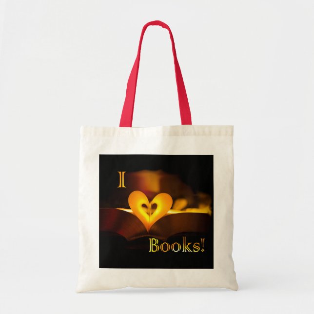 Bolsa Tote Eu amo livros - I "coração" registra (luz de vela) (Frente)