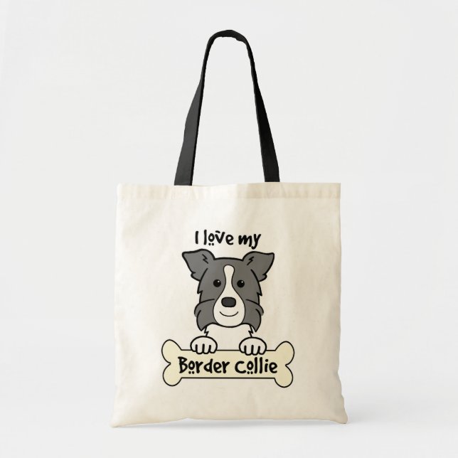 Bolsa Tote Eu amo meu border collie (Frente)