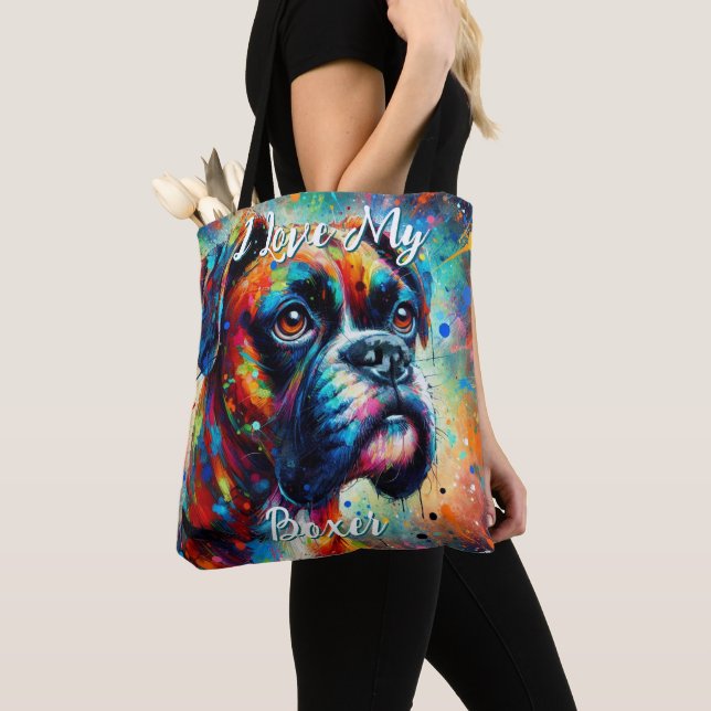 Bolsa Tote Eu Amo Meu Boxer Arte Pop Cachorro Personalizado (Close Up)