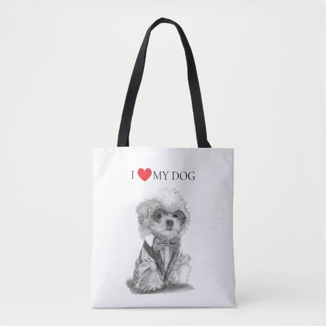 Bolsa Tote Eu amo meu cachorro Bichon frisé (Frente)