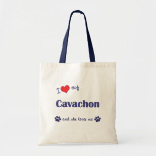 Bolsa Tote Eu amo meu Cavachon (o cão fêmea)