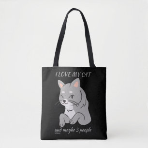 Bolsa Tote EU AMO MEU GATO E TALVEZ 3 PESSOAS, gatinho engra