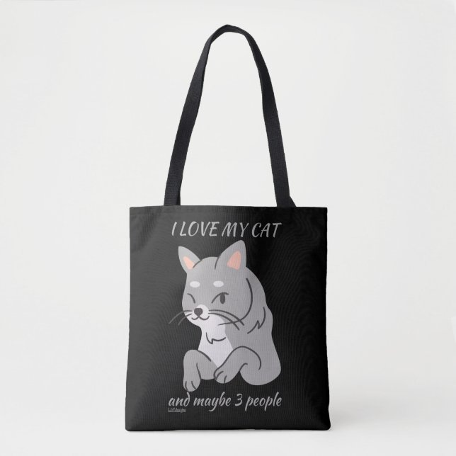 Bolsa Tote EU AMO MEU GATO E TALVEZ 3 PESSOAS, gatinho engraç (Frente)