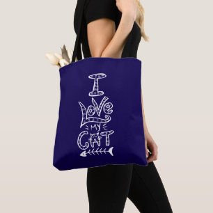 Bolsa Tote Eu Amo Meu Gato Mãe do Gato Azul Escuro Amante de