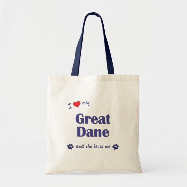 Bolsa Tote Eu amo meu great dane (o cão fêmea) (Frente)