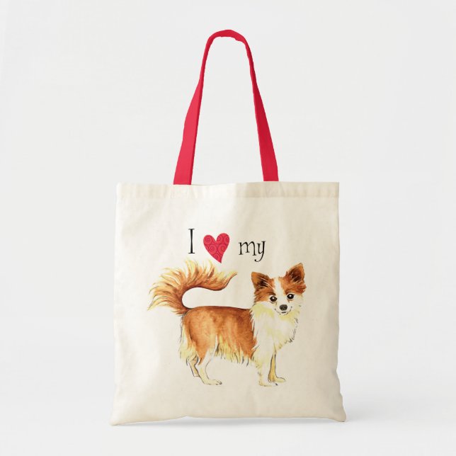 Bolsa Tote Eu amo meu longo Casaco Chihuahua (Frente)