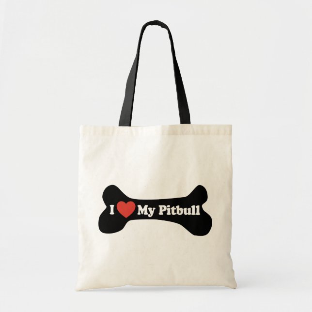 Bolsa Tote Eu amo meu Pitbull - osso de cão (Frente)