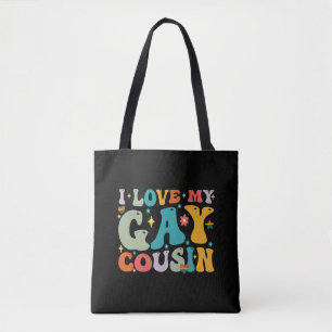 Bolsa Tote Eu Amo Meu Primo Gay Groovy Rainbow Orgulho LGBT